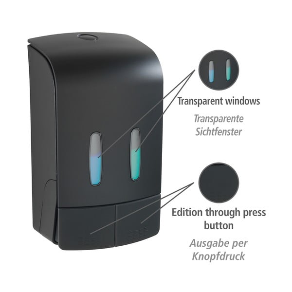 Čierny nástenný plastový dávkovač mydla 0.96 l Tartas - Wenko-image-3