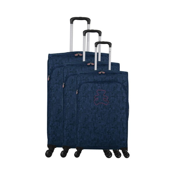 Sada 3 modrých kufrov na 4 kolieskach Lulucastagnette Casandra