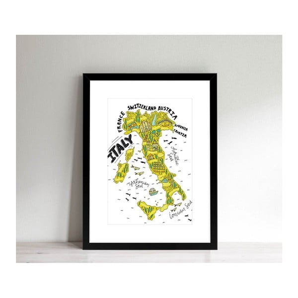 Obraz v čiernom ráme Homemania Maps Italy Pictures, 32 × 42 cm