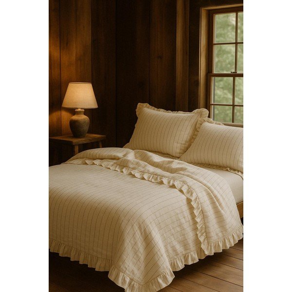 Béžové obliečky na jednolôžko z bavlny Renforcé 140x200 cm Amalia Striped – Mila Home Luxury