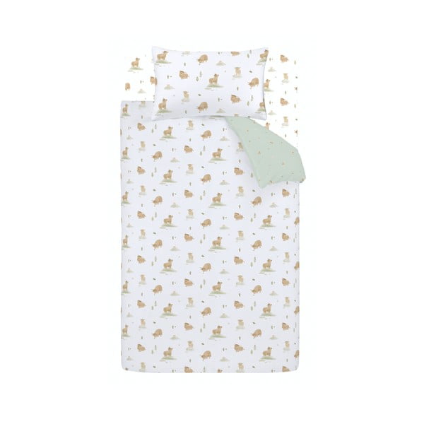 Biele/zelené bavlnené detské obliečky na dvojlôžko 200x200 cm Mini Moo Cow – Bianca