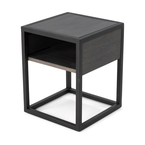 Čierny/sivý nočný stolík s doskou z dubového dreva s poličkami Diva – Spinder Design