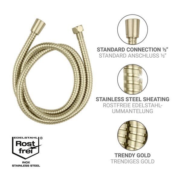 Matne zlatá sprchová hadica z nehrdzavejúcej ocele 150 cm Brass – Wenko-image-2