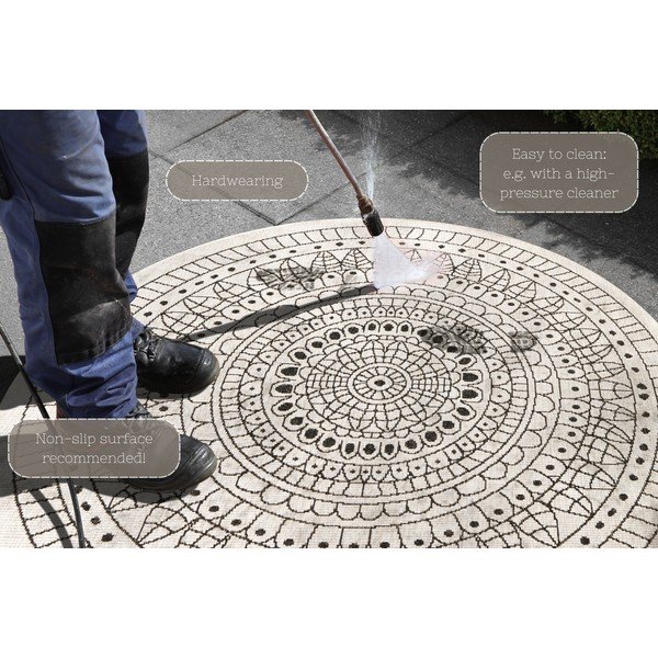Čierno-krémový vonkajší koberec NORTHRUGS Porto, ø 200 cm-image-4