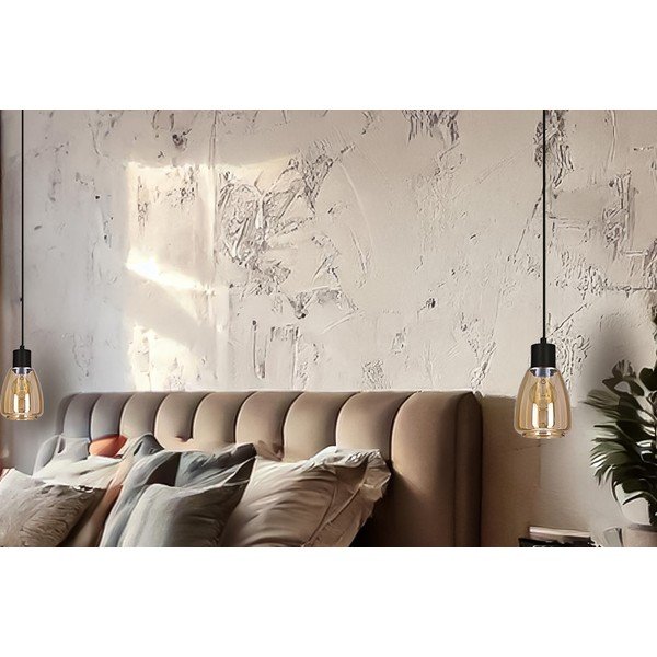 Čierne závesné svietidlo so skleneným tienidlom ø 12 cm Moldo – Candellux Lighting-image-1