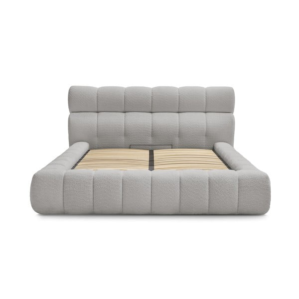 Svetlosivá čalúnená dvojlôžková posteľ s úložným priestorom s roštom 180x200 cm Mont Blanc – Bobochic Paris-image-2