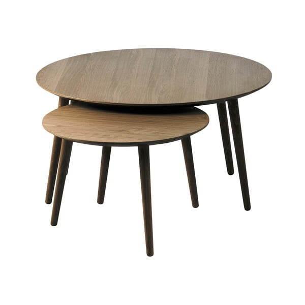 Hnedé okrúhle konferenčné stolíky v súprave 2 ks v dekore duba ø 88 cm Adda – Unique Furniture