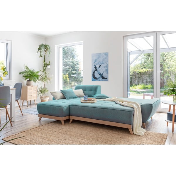 Tyrkysovomodrá rozkladacia rohová pohovka (variabilná) Dazzling Daisy – Miuform-image-3