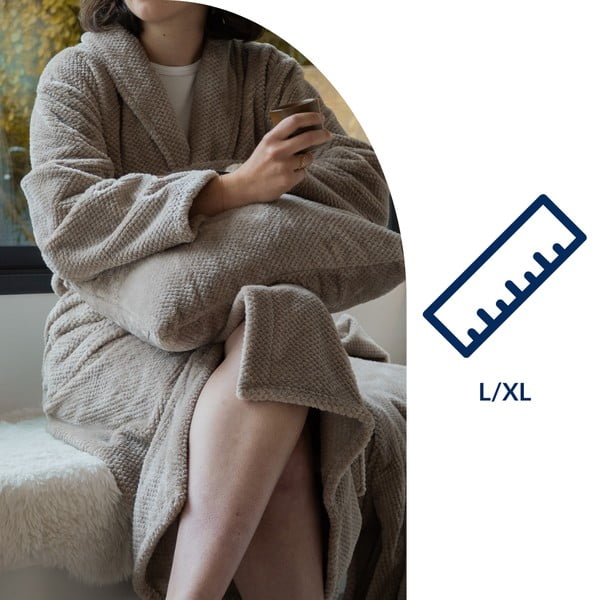 Taupe župan z mikroplyšu veľkosť L/XL Pippa – Tiseco Home Studio-image-4