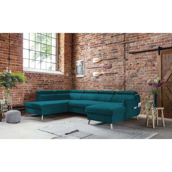 Tyrkysová zamatová rozkladacia rohová pohovka do "U" (ľavý roh) Sweet Harmony – Miuform-image-3