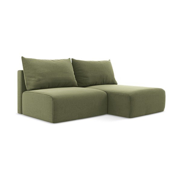 Zelená zamatová rozkladacia/s úložným priestorom rohová pohovka (pravý roh/s leňoškou) Kalena – Makamii-image-2