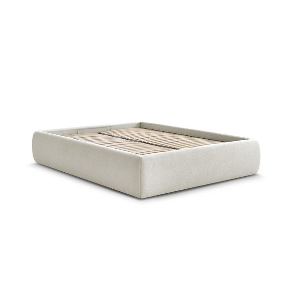 Béžová čalúnená dvojlôžková posteľ s úložným priestorom/bez čela s roštom 160x200 cm Inera – Bobochic Paris