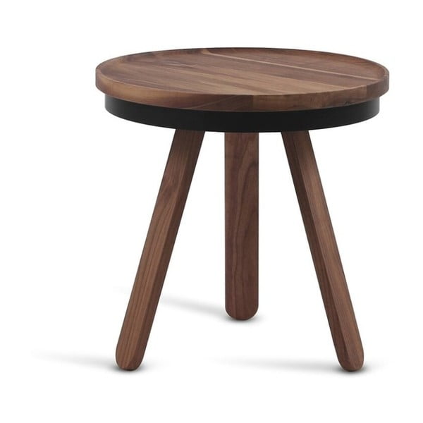Hnedý odkladací stolík z dubového dreva s čiernymi detailmi a podnosom Woodendot Batea S