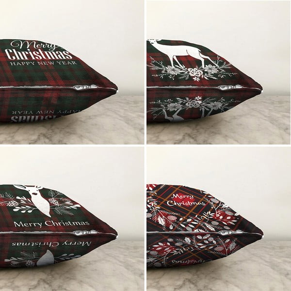 Súprava 4 vianočných žinylkových obliečok na vankúš Minimalist Cushion Covers Tartan Merry Christmas, 55 x 55 cm-image-1