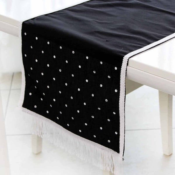 Behúň na stôl Mode, 35 x 140 cm, čierny s bodkami