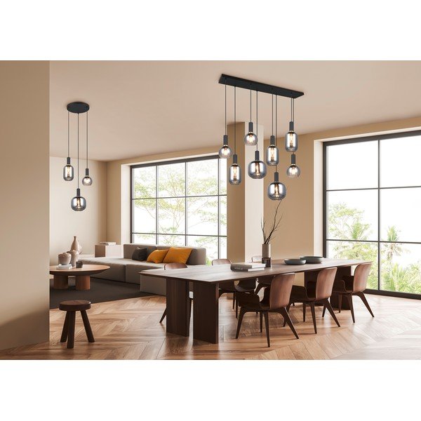 Čierne závesné svietidlo so skleneným tienidlom Diva – Trio-image-3