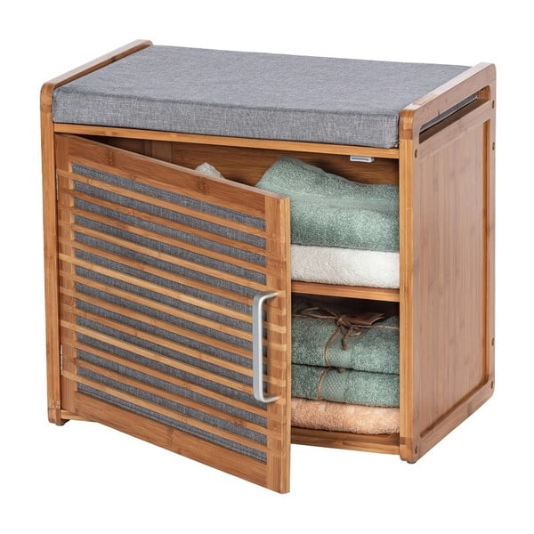 Sivo-hnedá bambusová skrinka na topánky s lavicou Bahari – Wenko-image-3