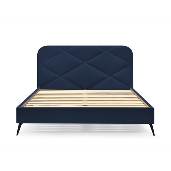 Tmavomodrá čalúnená dvojlôžková posteľ s roštom 160x200 cm Prune – Bobochic Paris-image-3
