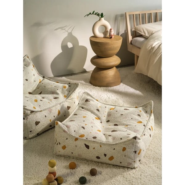 Biely detský sedací vak z textílie buklé/ženilkový Terrazzo Square – Wigiwama-image-1
