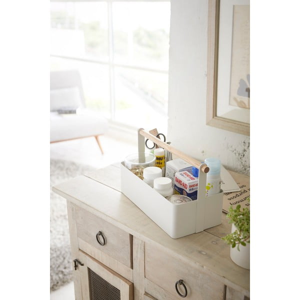 Biely multifunkčný box s detailom z bukového dreva YAMAZAKI Tosca Tool Box, dĺžka 29 cm-image-2