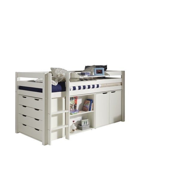 Biela vyvýšená detská posteľ z borovicového dreva 90x200 cm PINO – Vipack-image-2