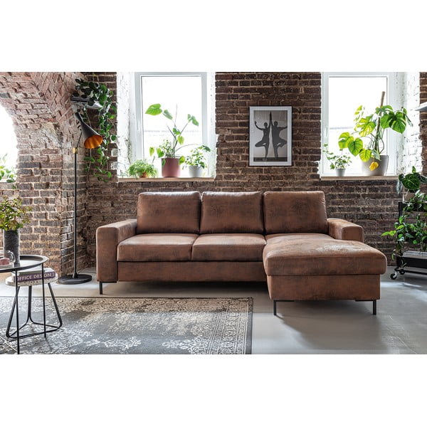 Hnedá rozkladacia rohová pohovka z imitácie kože Miuform Lofty Lilly Vintage, pravý roh-image-1