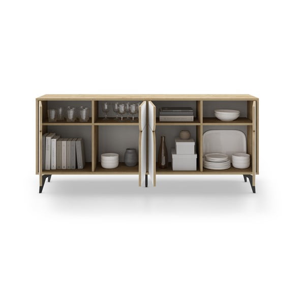 Nízka komoda v dekore duba v bielo-prírodnej farbe 185x79 cm Nola – Marckeric-image-3