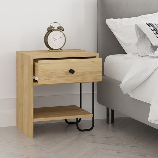 Nočný stolík v dekore duba s poličkami v prírodnej farbe Saturne – Marckeric-image-3