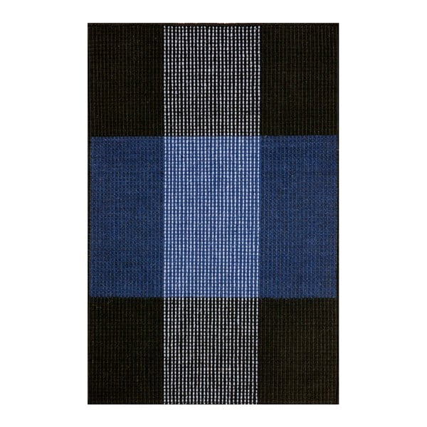 Modro-čierny ručne tkaný vlnený koberec Linie Design Bologna, 90 × 160 cm