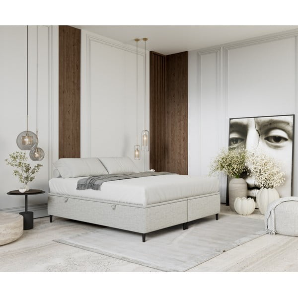 Svetlosivá čalúnená dvojlôžková posteľ s úložným priestorom 200x200 cm Tate – Maison de Rêve-image-1