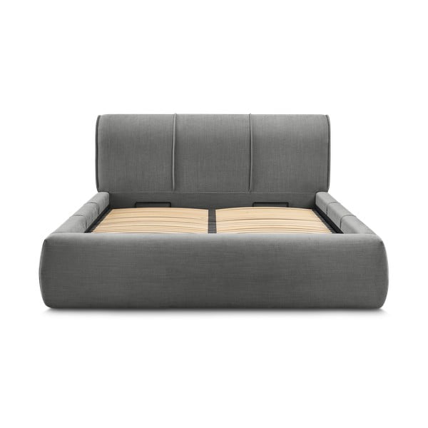 Sivá čalúnená dvojlôžková posteľ s úložným priestorom s roštom 180x200 cm Vernon – Bobochic Paris-image-3