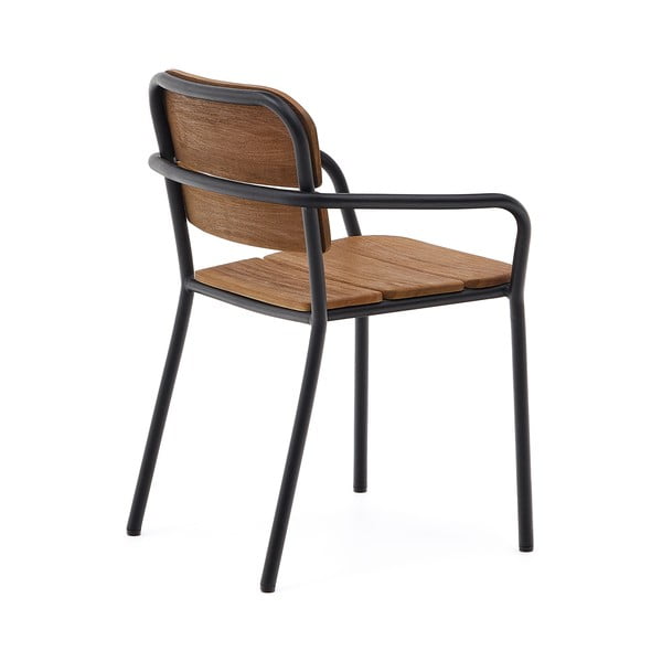 Čierno-hnedá dreveno-kovová záhradná stolička Algueret – Kave Home-image-3