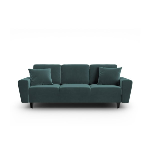 Zamatová rozkladacia/s úložným priestorom pohovka v petrolejovej farbe 235 cm Kyoto – Cosmopolitan Design