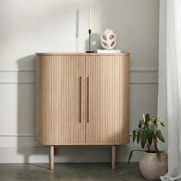 Skrinka v dekore duba s posuvnými dverami v svetlo prírodnej farbe 100x118x40 cm Meta – Unique Furniture-image-1