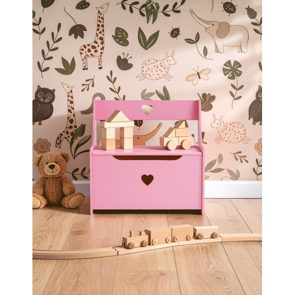 Ružová detská skrinka s lavicou 60x62x34 cm Pink Heart – Premier Housewares-image-1