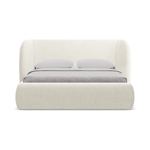 Krémovobiela čalúnená dvojlôžková posteľ s úložným priestorom s roštom 180x200 cm Hauke – Makamii-image-3