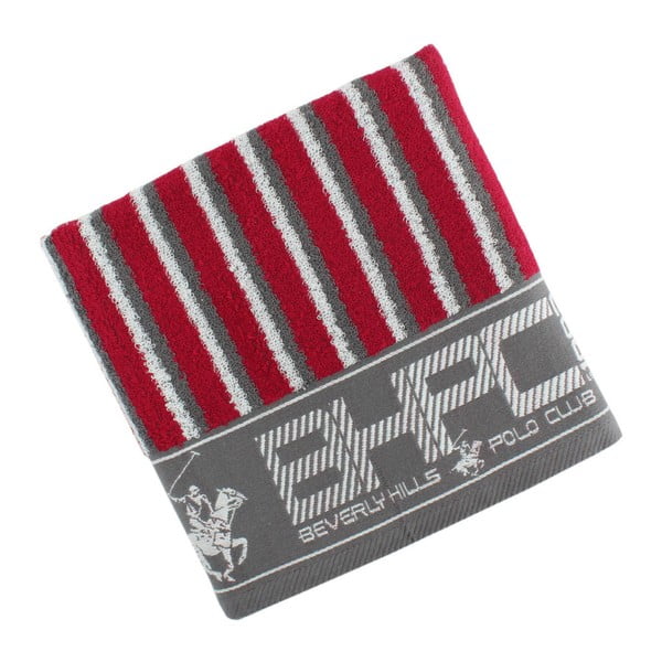 Sivo-červený uterák Beverly Hills Polo Club Lawson, 50 × 100 cm