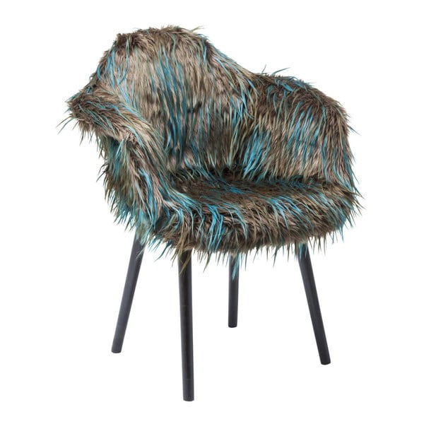 Hnedo-modrá jedálenská stolička s poťahom z umelej kožušiny Kare Design Yeti