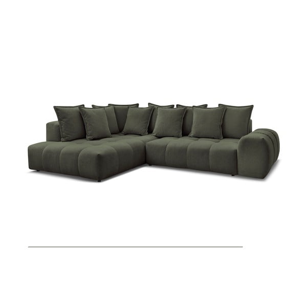 Zelená ženilková rozkladacia/s úložným priestorom rohová pohovka (ľavý roh/do L) Everest – Bobochic Paris-image-3