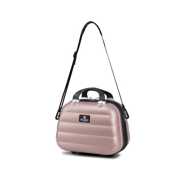 Sada ružového cestovného kufra na kolieskach s USB portom a príručného kufríka My Valice RESSNO MU & M-image-4