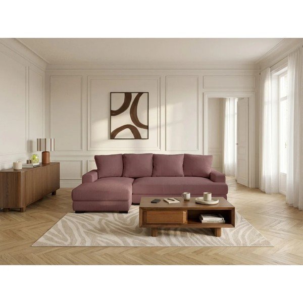 Ružová menčestrová rozkladacia/s úložným priestorom rohová pohovka (ľavý roh/s leňoškou) Campi – Bobochic Paris-image-1