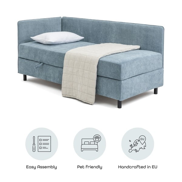 Modrá čalúnená jednolôžková posteľ s úložným priestorom s matracom 120x200 cm Avela – Bonami Selection-image-4