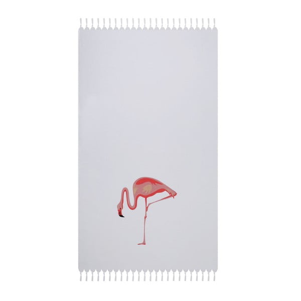 Biela plážová osuška z bavlny Beach Flamingo, 170 × 90 cm