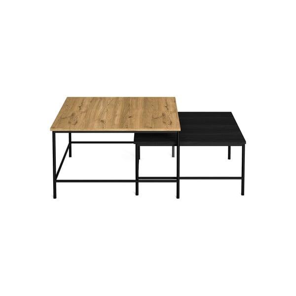 Čierne/prírodné konferenčné stolíky s doskou v dubovom dekore v súprave 2 ks 80x80 cm Fiorenza - Marckeric-image-2