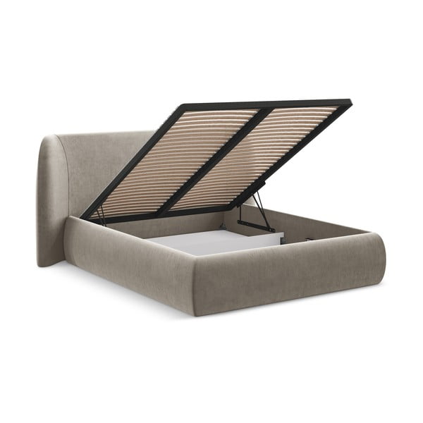Čalúnená dvojlôžková posteľ taupe s úložným priestorom s roštom 140x200 cm Hauke – Makamii-image-2