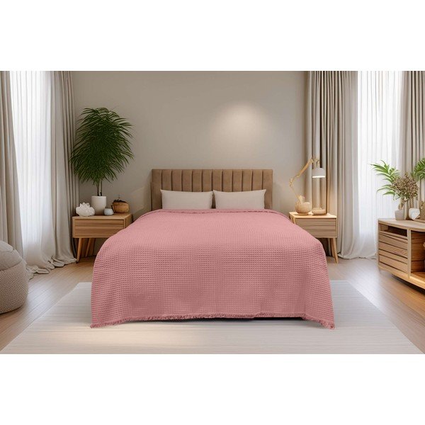 Ružový bavlnený pléd 140x200 cm Waffle – Mijolnir-image-1
