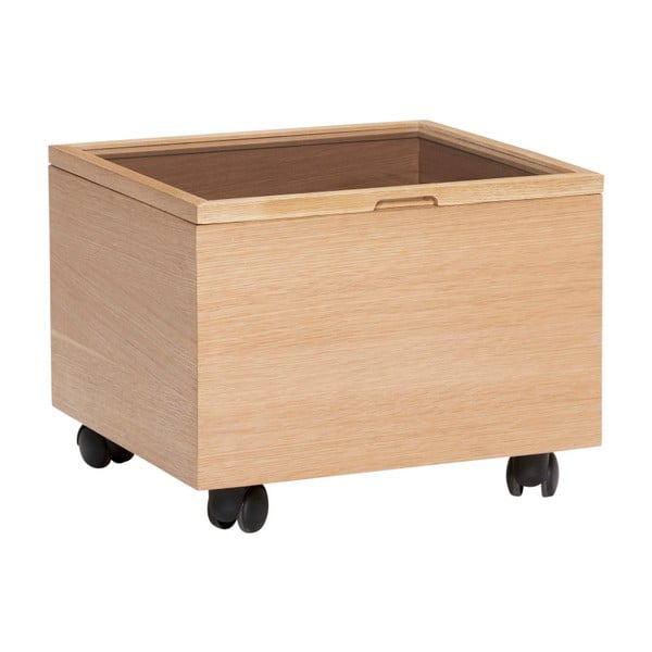 Pojazdný úložný box na kolieskach so sklenenou doskou Hübsch Oak Wooden Box