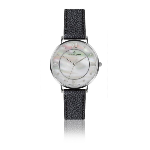 Dámske hodinky s čiernym remienkom z pravej kože Frederic Graff Silver Liskamm Lychee Black Leather