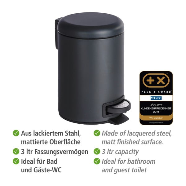 Odpadkový kôš v čiernej farbe Wenko Leman, 3 l-image-3
