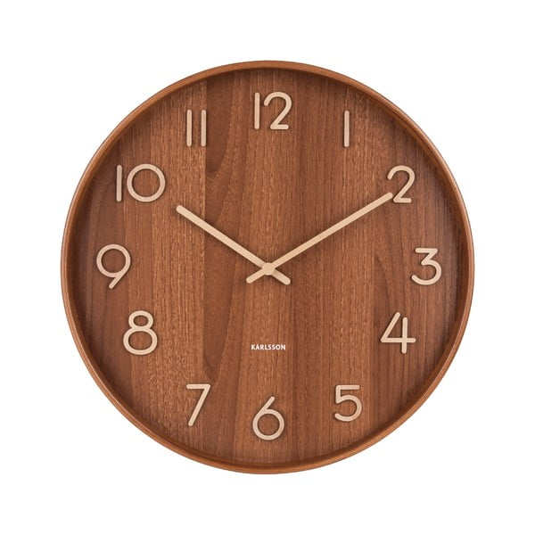 Hnedé nástenné hodiny z lipového dreva Karlsson Pure Medium, ø 40 cm